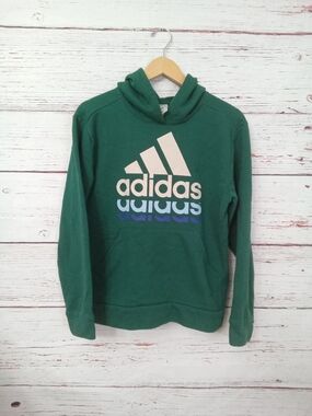 Adidas Youth Hoodie Green Logo Pullover Sweatshirt Size L 14/16